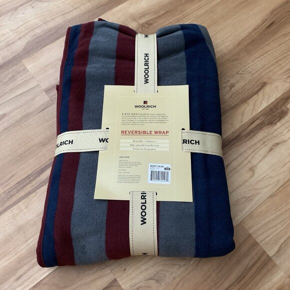 Woolrich Reversible Blanket Wrap Womens Shawl Burgundy Stripe NWT - Picture 1 of 4